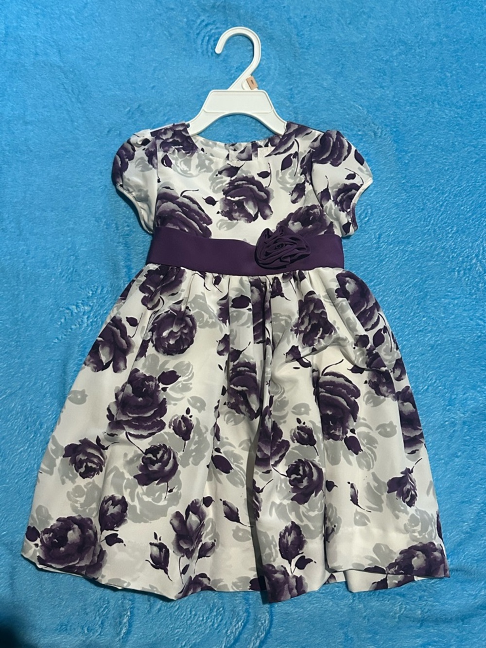 2T Girls Purple Floral Dress with Waistband